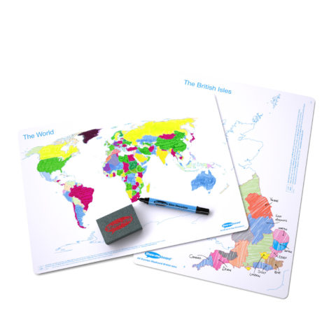 Show-me Map Whiteboard, pens and erasers UK and World