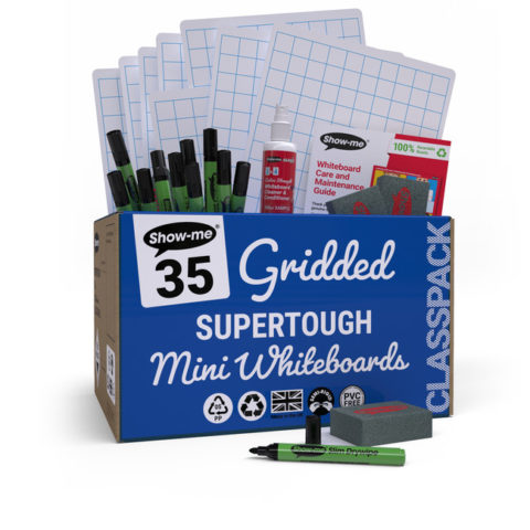 Show-me Class Pack of Gridded SUPERTOUGH Drywipe Boards, Pens and Erasers (35 of each)