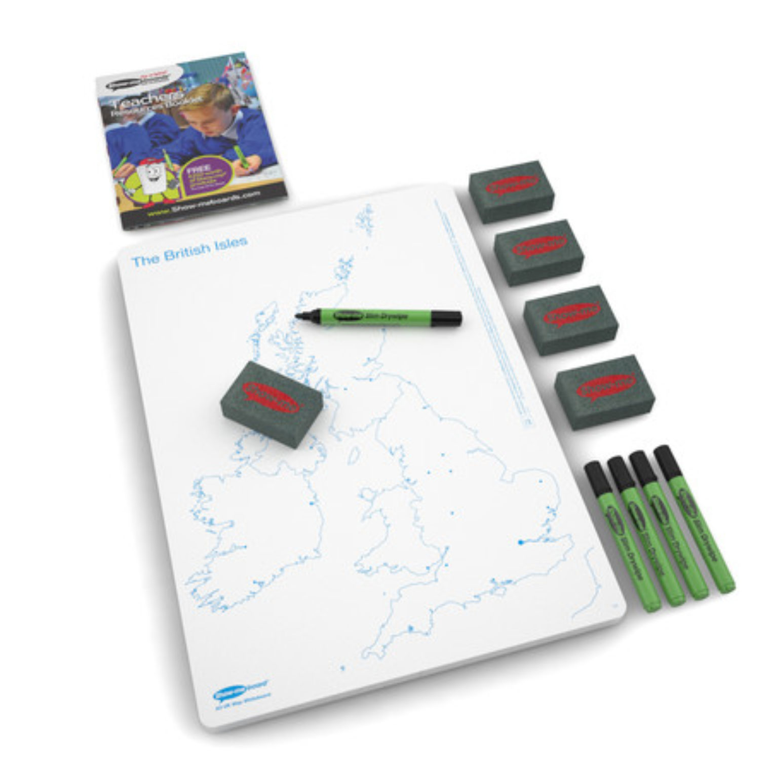 Show-me Dry Wipe Europe UK Map Whiteboards with pens and erasers