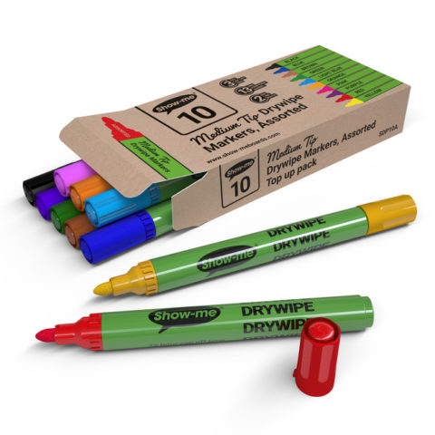 Show-me Medium Tip Dry Wipe Markers Assorted colours 10 pack