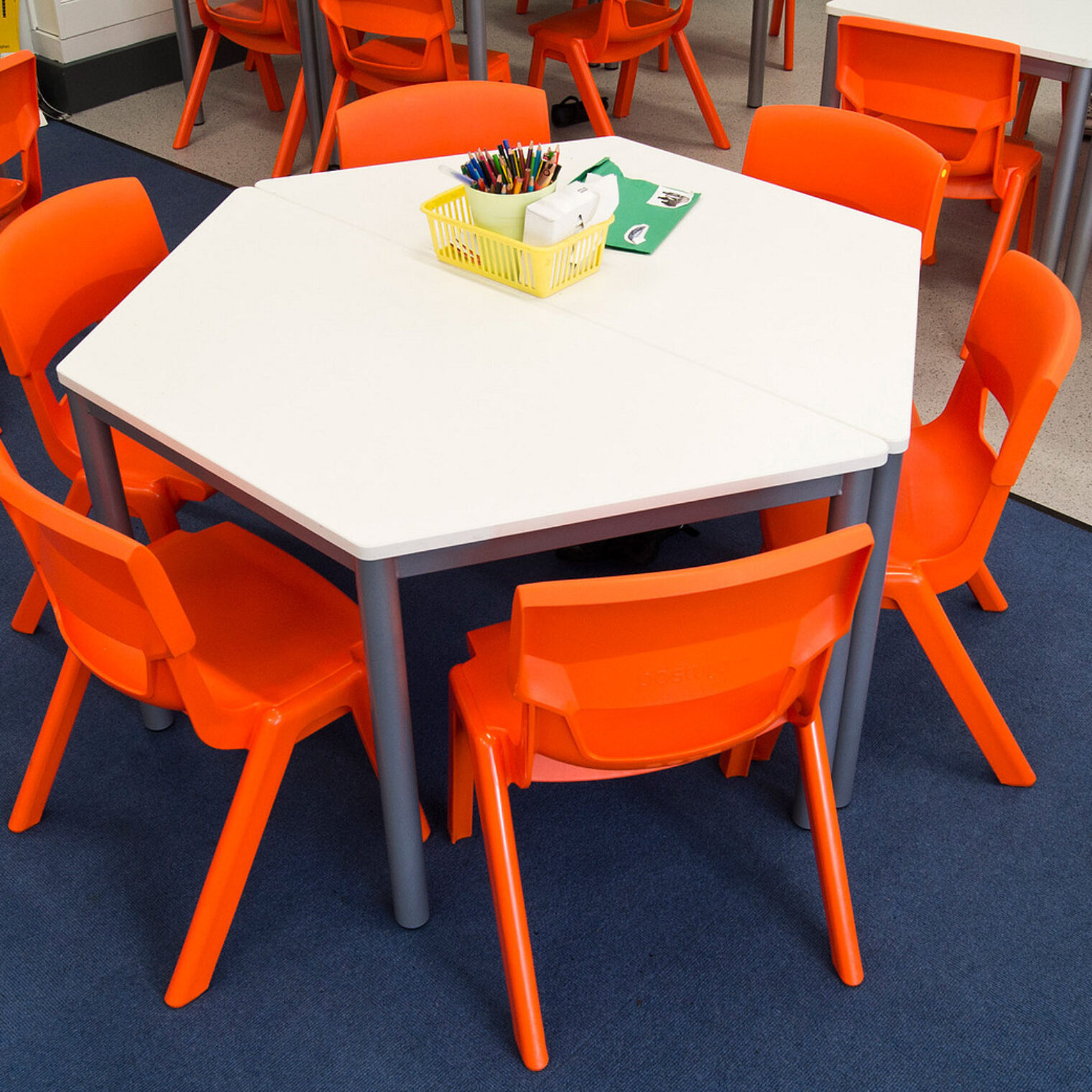 Mono Posture chairs Tangerine Fizz around hexagon table