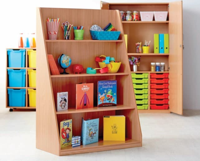 Tiered shelf library unit