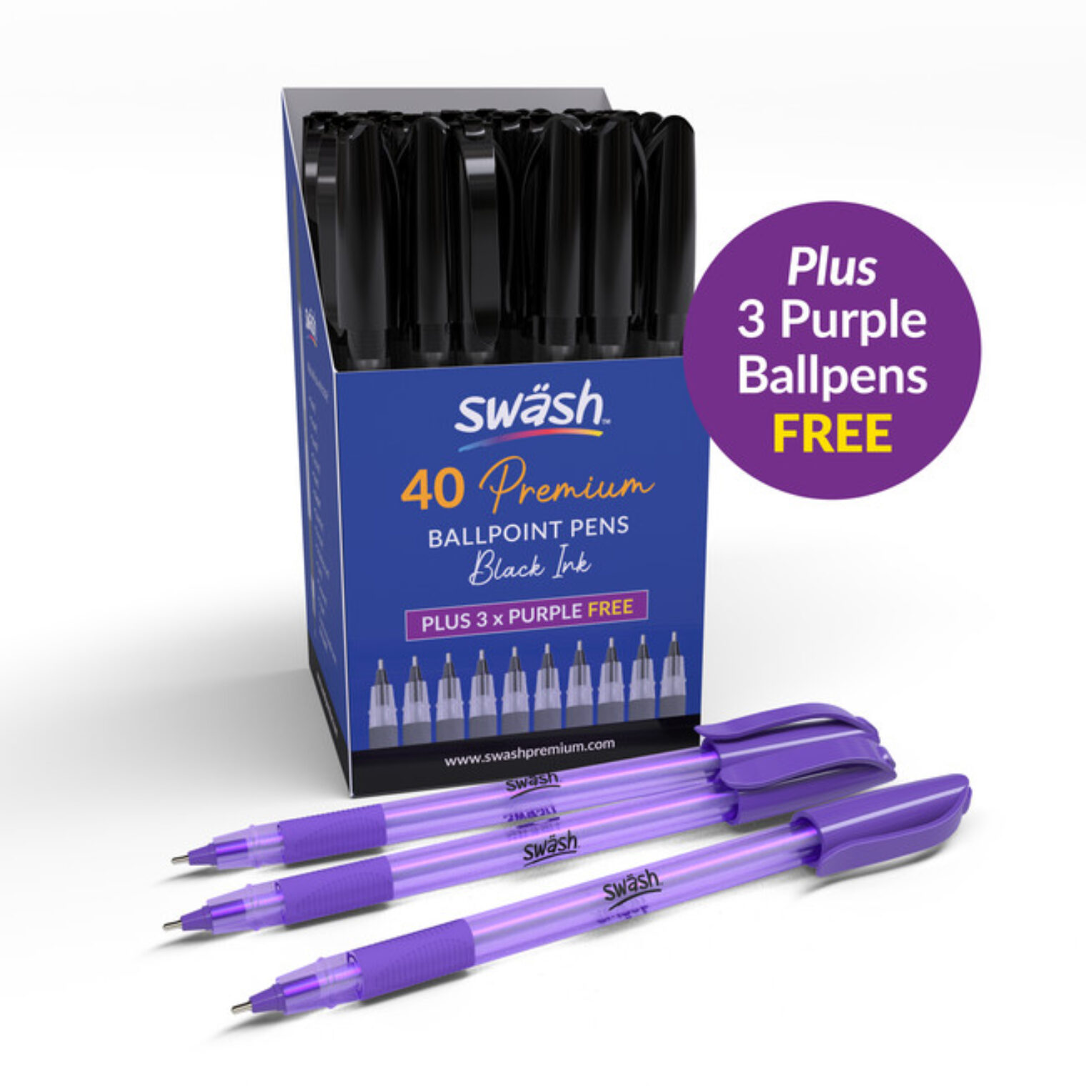 Swash Ballpen Black Pack with 3 free purple pens