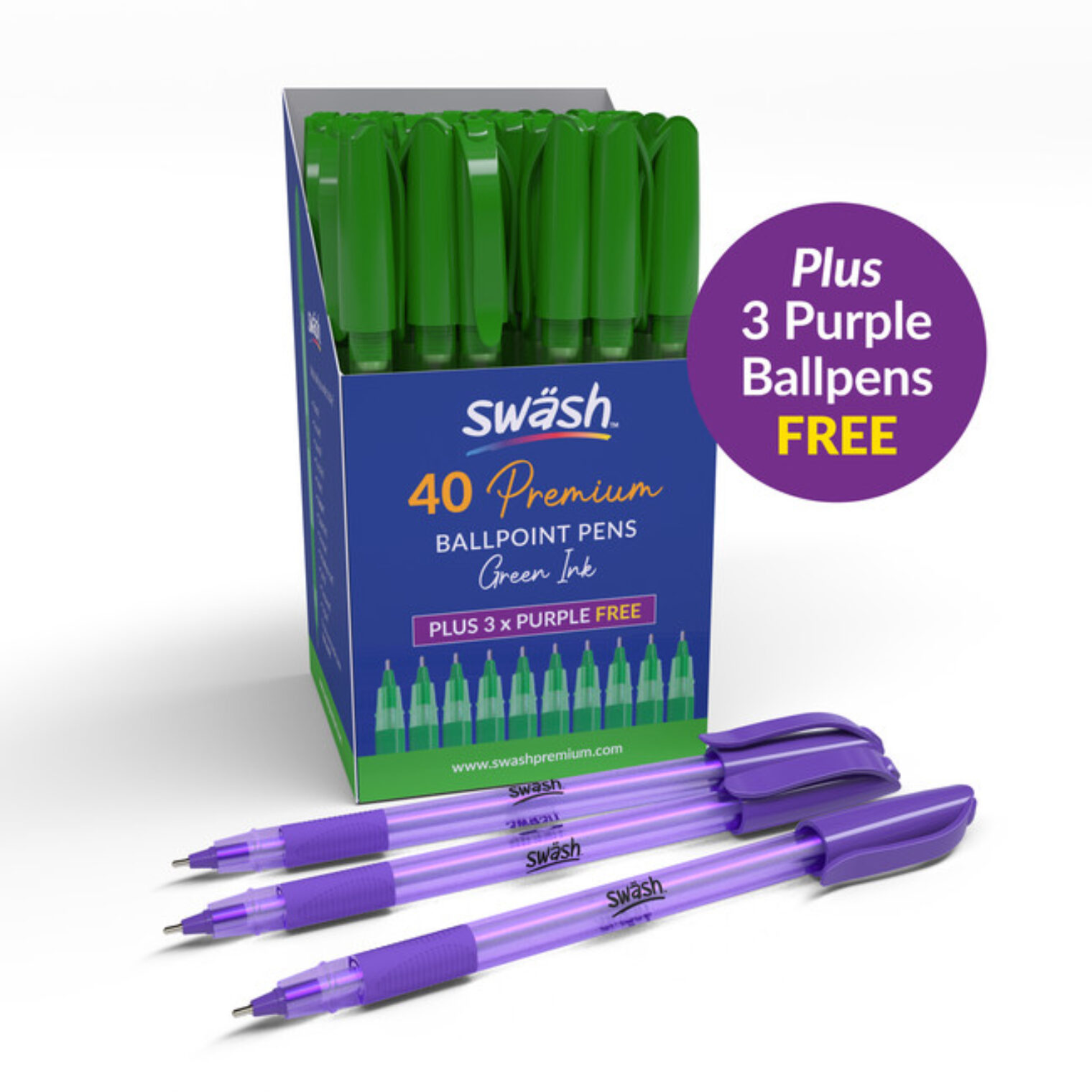 Swash Ballpen Green Pack with 3 free purple pens