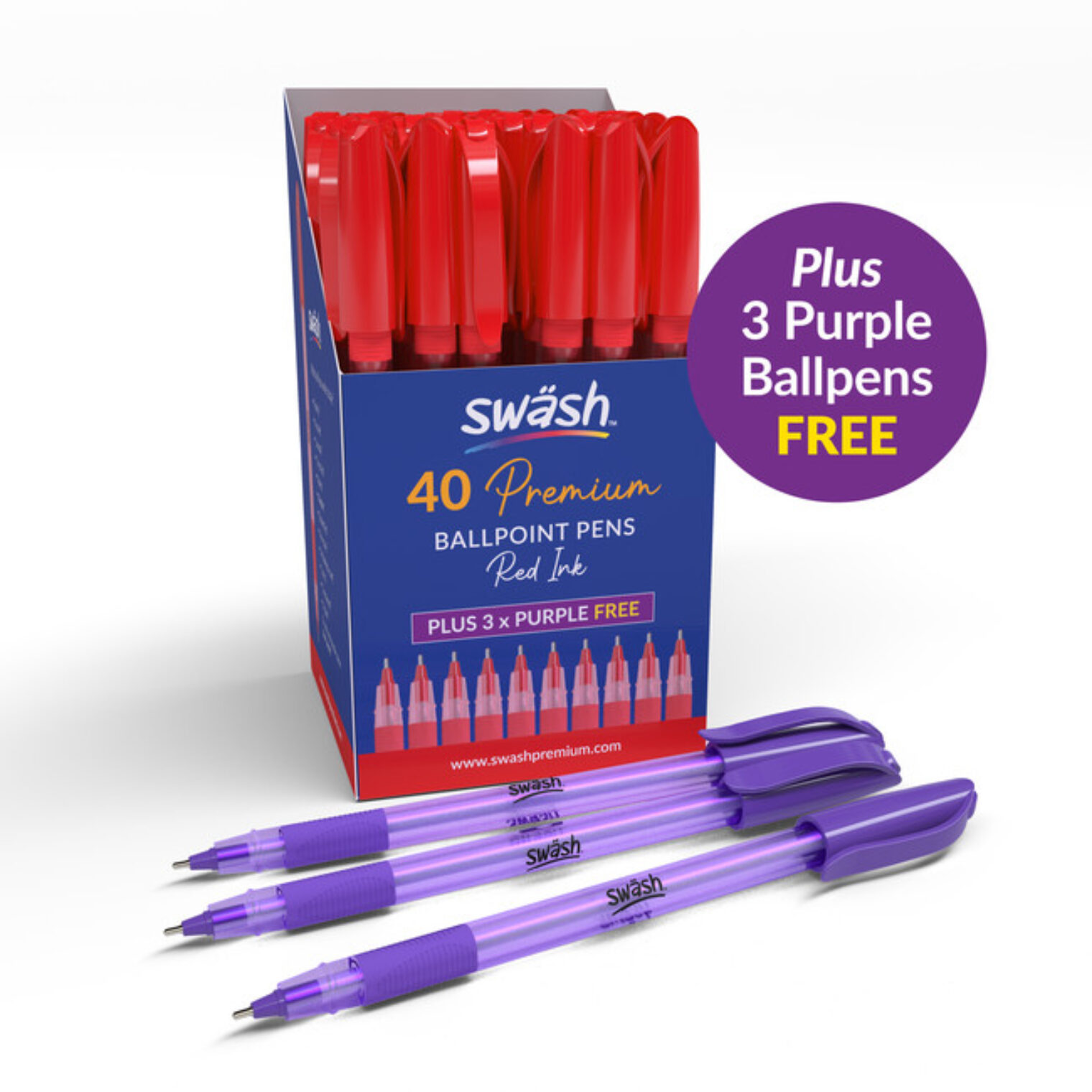 Swash Ballpen Red Pack with 3 free purple pens